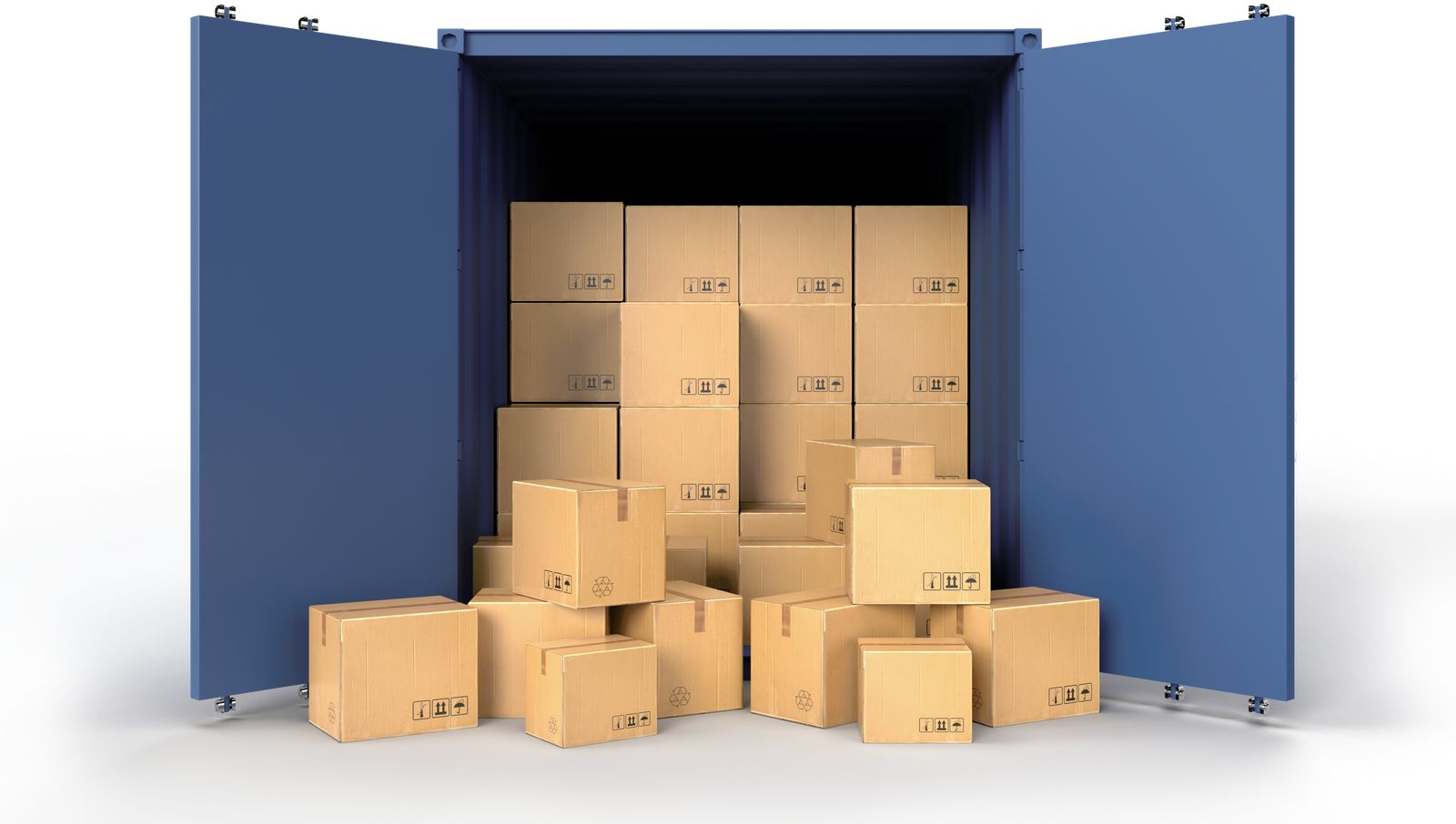 Container Cargo Shipping Logistic Service Containers with Brown Cardboard Boxes Package Delivery in the Online E-Commerce Business. 3D Rendering